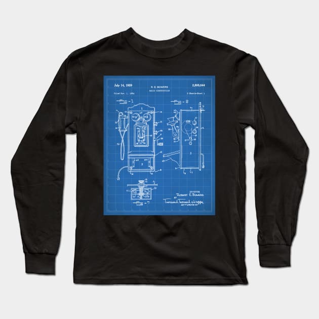 Phone Patent - Telephone Hallway Home Decor Art - Blueprint Long Sleeve T-Shirt by patentpress